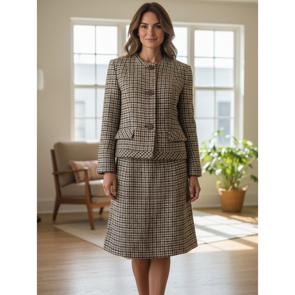 Vintage Tweed Multicolor Blazer & Skirt Matching Set Imported Scotch Tweed